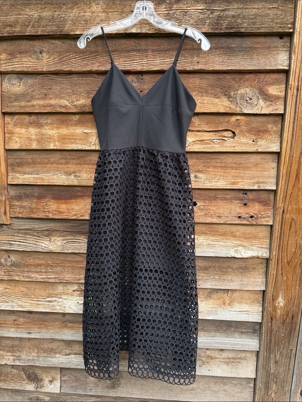 Karina Grimaldi Black Eyelet Midi-MaxI Slip Dress